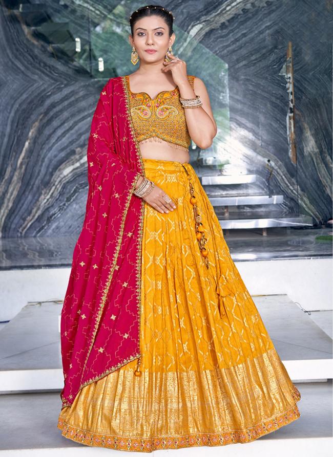 Viscose Yellow Wedding Wear Embroidery Work Readymade Lehenga Choli